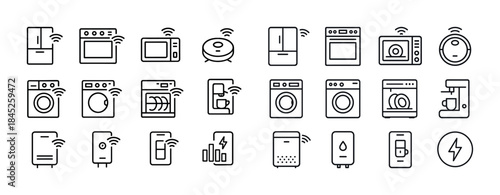 Smart home appliances icon set featuring wifi-enabled devices