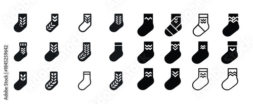 Variety of stylish black and white sock icons for design project