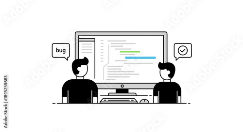 Code review session on software development at computer  