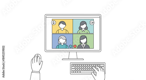 Computer screen displaying virtual meeting with multiple participants  