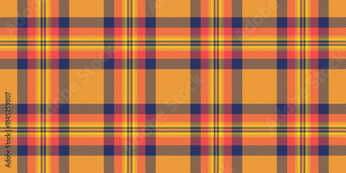 Editable texture check fabric, advertising pattern plaid textile. Halloween seamless background tartan vector in orange and blue colors.