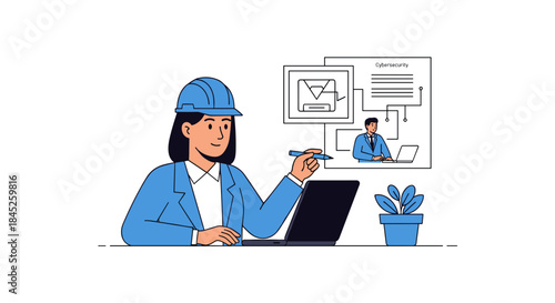 Woman engineer working on laptop and presenting project ideas