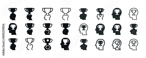 Trophy and human silhouette icons: diverse awards and profiles s