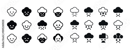 Various cloud-faced emojis depicting sadness and emotions in bla