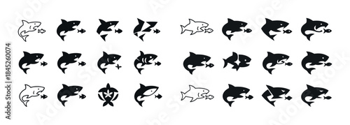 Shark evolution icons: simple black and white designs illustrate