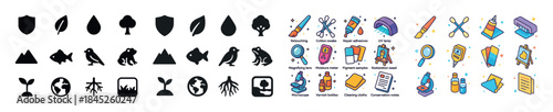 Icon set: nature, animals, technology, science, stationery