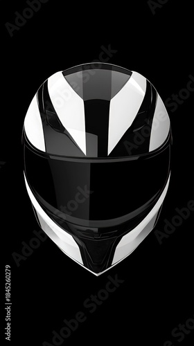 Sleek Black Full-Face Motorcycle Helmet with White Racing Stripes.