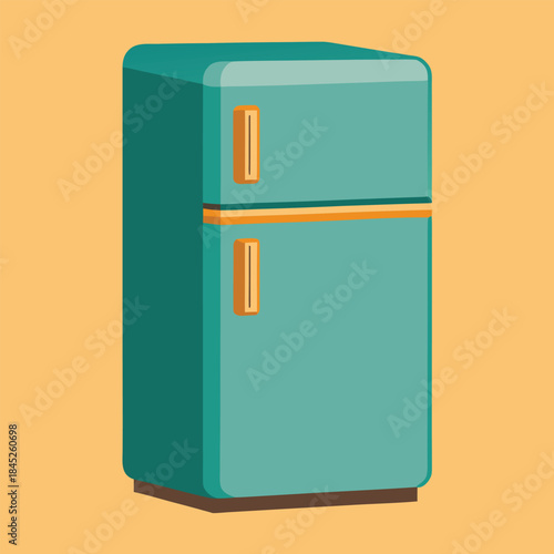 Household refrigerator in retro style. Vector illustration.