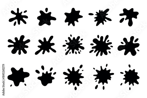 Set of hand-drawn vector ink blots on a white background