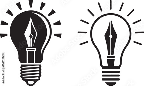 Creative Writing Idea Light Bulb and Pen Nib Icons