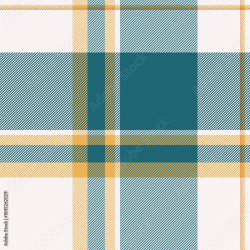 Smooth texture textile seamless, traditional tartan check vector. Linen pattern background fabric plaid in white and cyan colors.