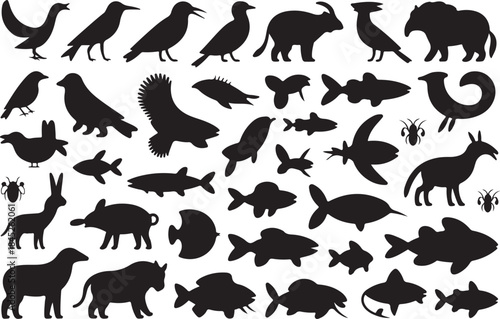Diverse animal silhouettes collection for design