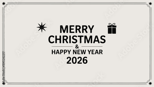Merry Christmas and Happy New Year 2026 festive greeting card