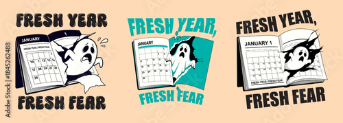 Fresh Year Fresh Fear Funny Ghost Calendar Graphic
