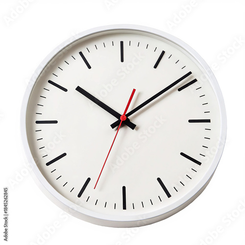 Free Download Modern wall clock showing time with black and red hands on a white face in a minimalist design isolated on transparent background - GFXLoad