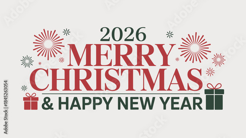 Merry Christmas and Happy New Year 2026 festive greeting