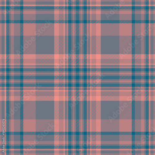 Hat check textile fabric, repetition seamless plaid pattern. Trim tartan texture background vector in red and pastel colors.