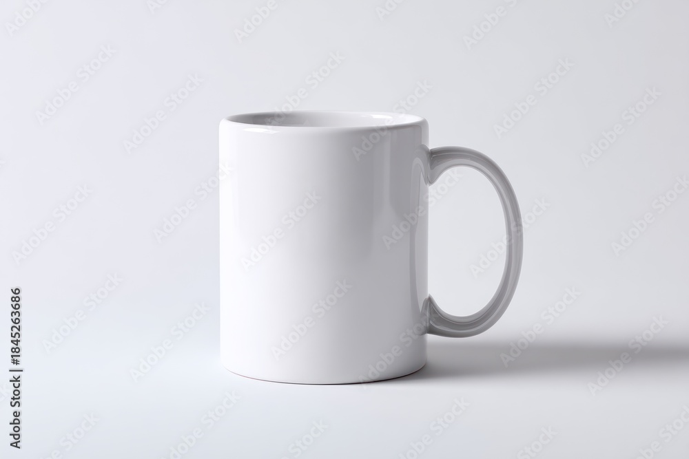 Fototapeta premium Blank white ceramic mug on a light gray background.