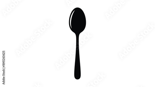 A simple black spoon against a white background defined in silhouette