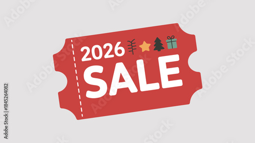 Red ticket with 2026 sale and holiday icons