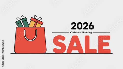 Vibrant 2026 Christmas sale illustration with gift bags