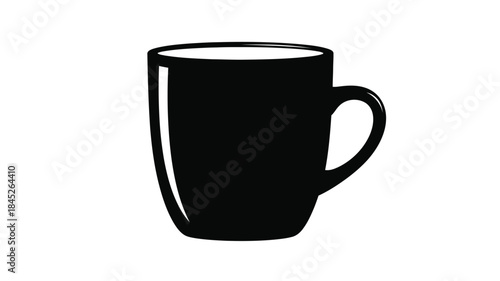 A simple black coffee mug design presented as a striking silhouette