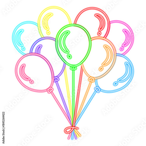 Colorful Neon Balloons Bunch Isolated on transparent background