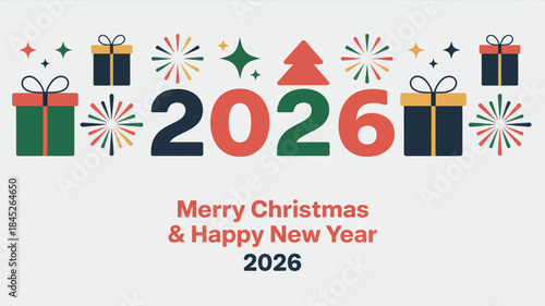 Merry Christmas and Happy New Year 2026 celebration