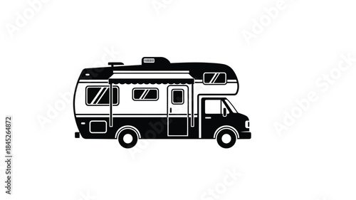 Black and white rv camper van side view design a striking silhouette