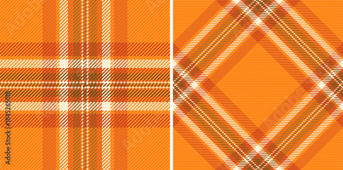 Texture plaid fabric of textile check vector with a tartan seamless pattern background. Set in sunset colors for windowpane print blouse, sheath dress, skinny pants.