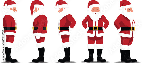 Full Body Santa Claus Character Set in Five Different Poses and Angles