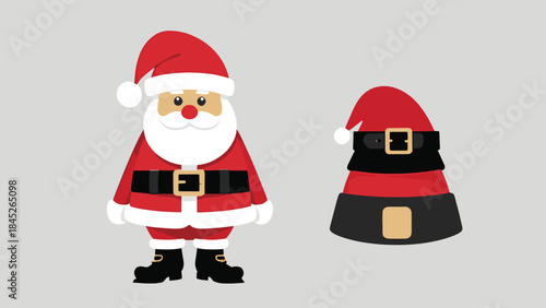 Cute Simple Cartoon Santa Claus Character and Outfit Elements