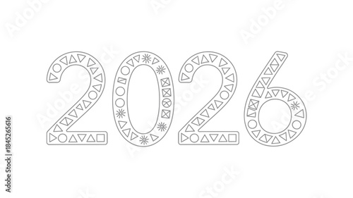 Modern 2026 design with geometric patterns and snowflakes