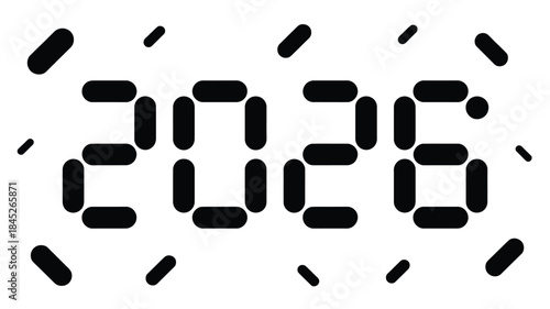 Futuristic digital display showing 2026 with dynamic abstract elements