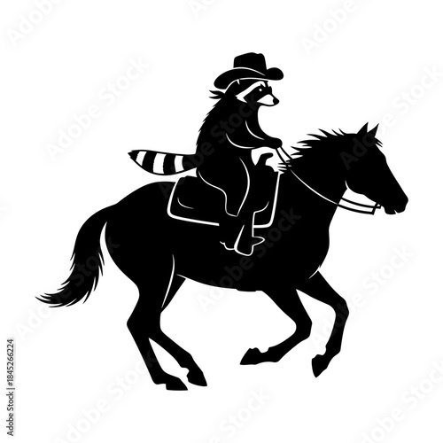 Cuadro en lienzo Cowboy Raccoon Western Silhouette Vector Illustration