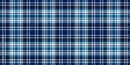 Modern textile pattern vector, retail fabric plaid tartan. Dress check texture seamless background in blue and white colors.