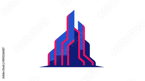 Abstract architectural logo with vibrant colors and a modern aesthetic