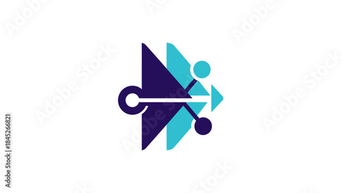 Abstract geometric design featuring a central nucleus with orbiting particles and interconnected lines, representing a cosmic or scientific concept