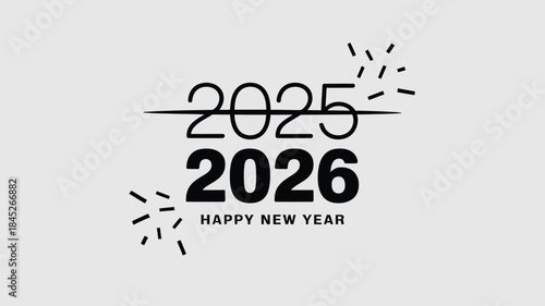 Modern Happy New Year 2026 greeting with crossed out 2025
