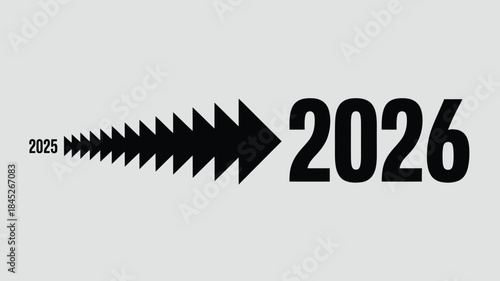 Modern timeline graphic from 2025 to 2026 with arrow