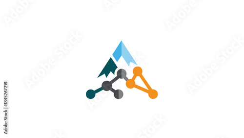 Abstract mountain peak with interconnected nodes and lines, symbolizing connectivity and growth