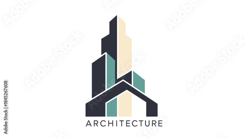 Minimalist Architectural Design A Stylized Illustration of Buildings with Arches and a Tower