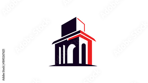 Modern architectural building logo design featuring vibrant colors and bold lines for a contemporary aesthetic