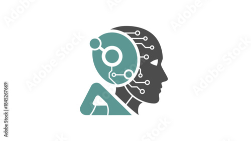 Artificial intelligence concept with human head and circuits representing brain function