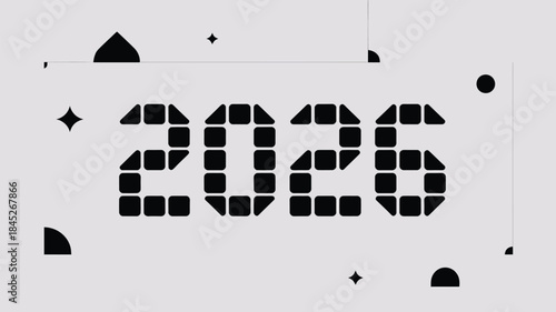 Modern digital design with 2026 text and geometric shapes