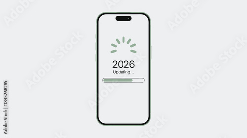 Smartphone screen displaying 2026 update progress on a clean background