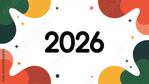 Vibrant 2026 graphic with colorful abstract shapes