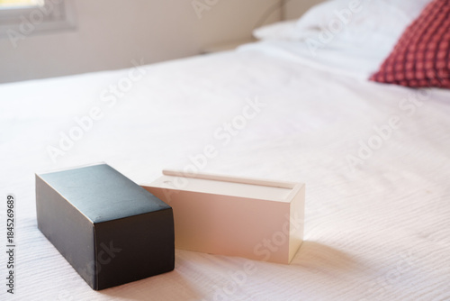 Serene hotel room with soft bedding, Minimalist hotel decor with peaceful ambiance