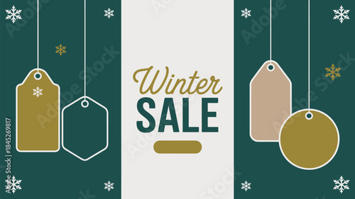 Winter sale tags with snowflakes and ornaments