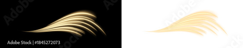 Golden trails spiral and ripple in smooth arcs, radiating energy and speed. Each line pulses with bright intensity. Perfect for sci-fi or digital art visuals. PNG